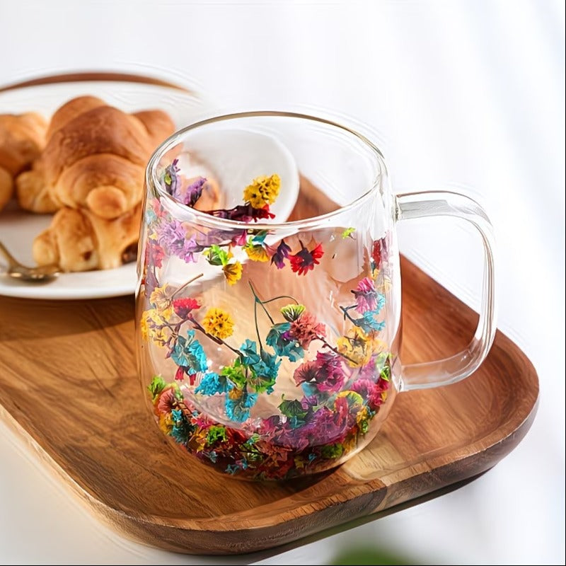 BloomGlass: Taza de Cristal Térmica con Flores Preservadas