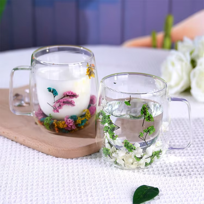 BloomGlass: Taza de Cristal Térmica con Flores Preservadas