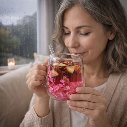 BloomGlass: Taza de Cristal Térmica con Flores Preservadas