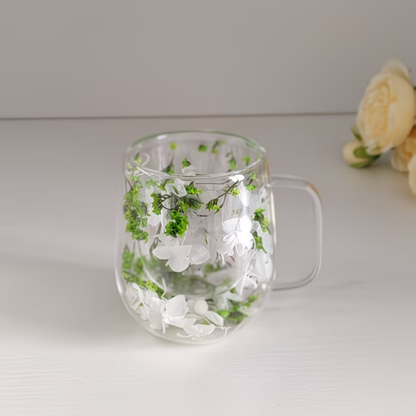 BloomGlass: Taza de Cristal Térmica con Flores Preservadas