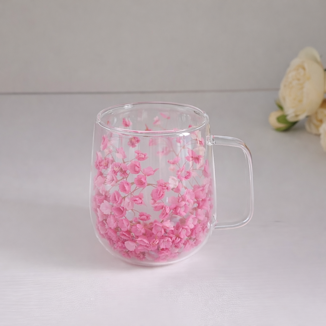BloomGlass: Taza de Cristal Térmica con Flores Preservadas