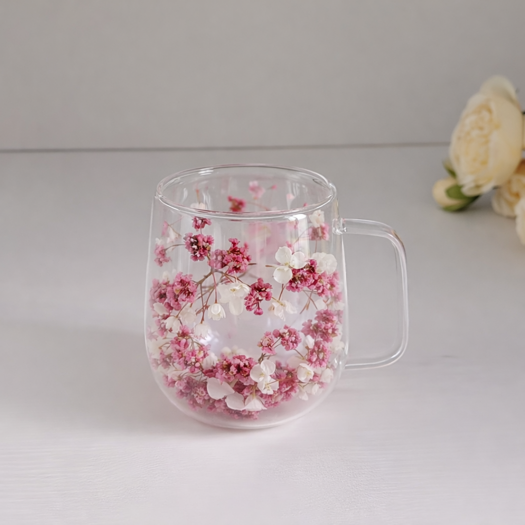 BloomGlass: Taza de Cristal Térmica con Flores Preservadas
