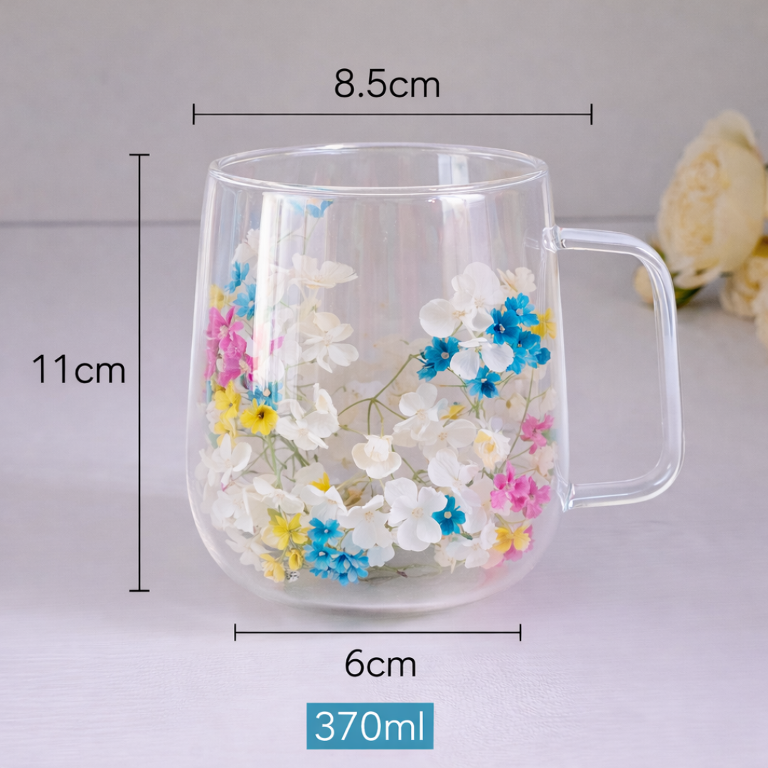 BloomGlass: Taza de Cristal Térmica con Flores Preservadas