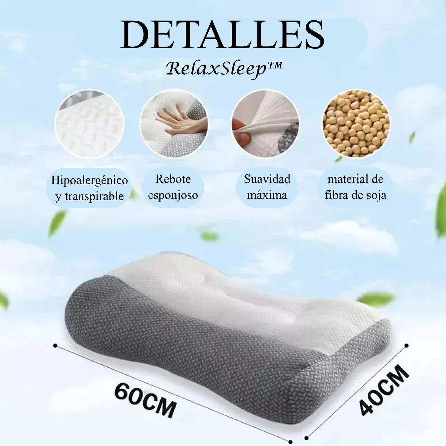 RelaxSleep™ – Almohada Viscoelástica Ergonómica